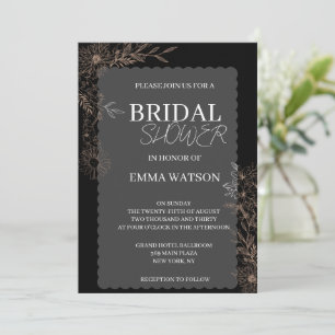 Black Gold Botanical Floral Bridal Shower Invitation