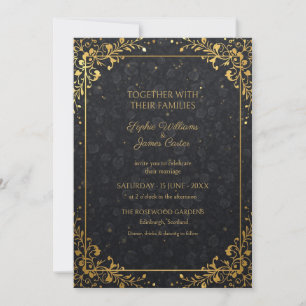Black Gold Botanical Glamour Wedding Invitation