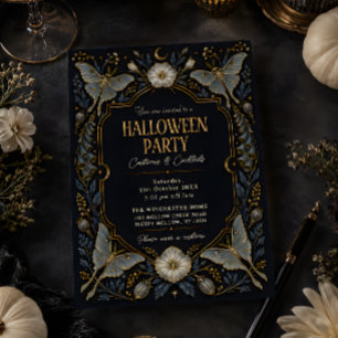 Black Gold Botanical Halloween Party Invitation