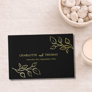 Black gold botanical luxury wedding  guest book