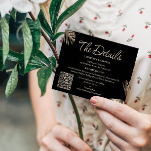 Black & Gold Botanical QR code Wedding The Details Enclosure Card
