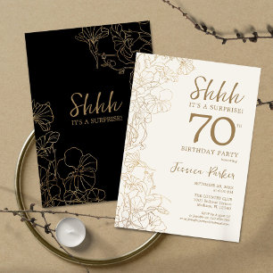 Black Gold Botanical Surprise 70th Birthday Invitation