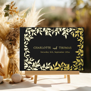 Black gold botanical wedding guest book