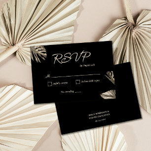 Black & Gold Botanical Wedding RSVP Card