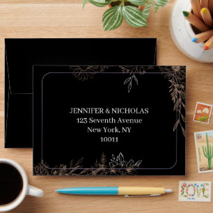 Black Gold Botanical Wedding RSVP Envelope