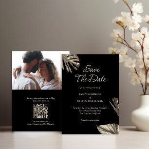 Black & Gold Botanical Wedding with Photo and QR Save The Date