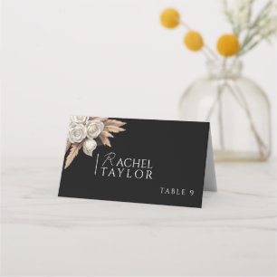 Black Gold Botanical White Rose Pampas Grass Place Card