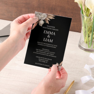 Black Gold Botanical White Rose Pampas Grass Vellum Invitations