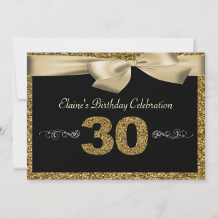Black Gold Bow 50th Woman's Birthday Invitation