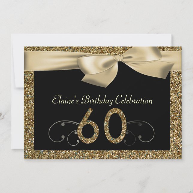 Black Gold Bow 60th Woman's Birthday Invitation (Front)
