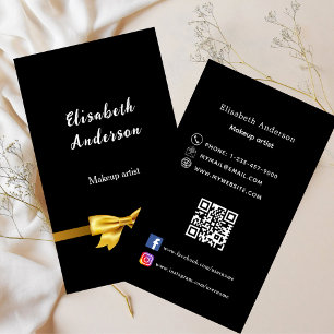 Black gold bow Qr code social media Business Card