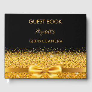 Black gold bow Quinceanera Guest Book