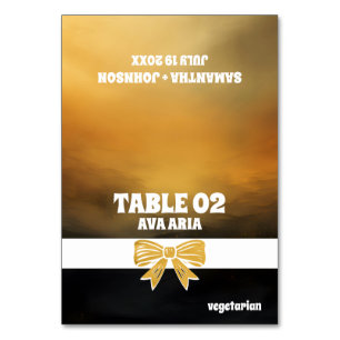 Black Gold Bow Wedding Meal Choice Place Cards