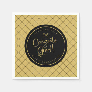 Black Gold Bows Congrats Grad Graduation Party Napkin