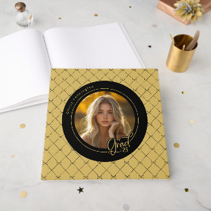 Black Gold Bows Elegant Modern Photo Grad Guest Book