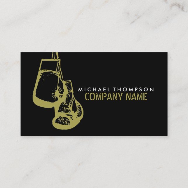 Black & Gold Boxing Gloves, Boxer, Boxing Trainer Business Card (Front)