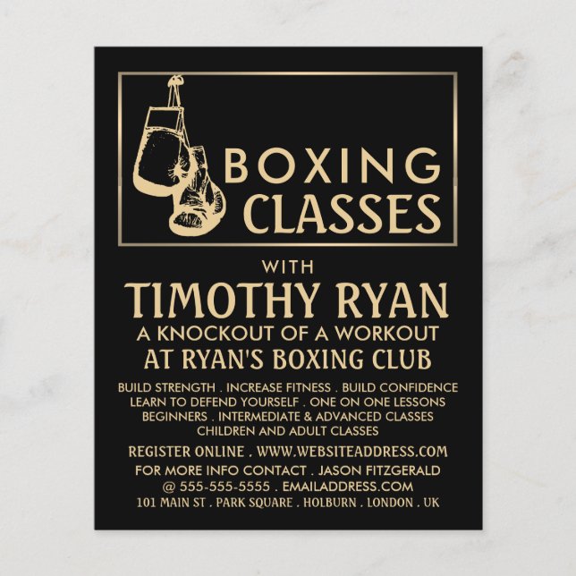Black & Gold Boxing Gloves, Boxing Class Advert Flyer (Front)