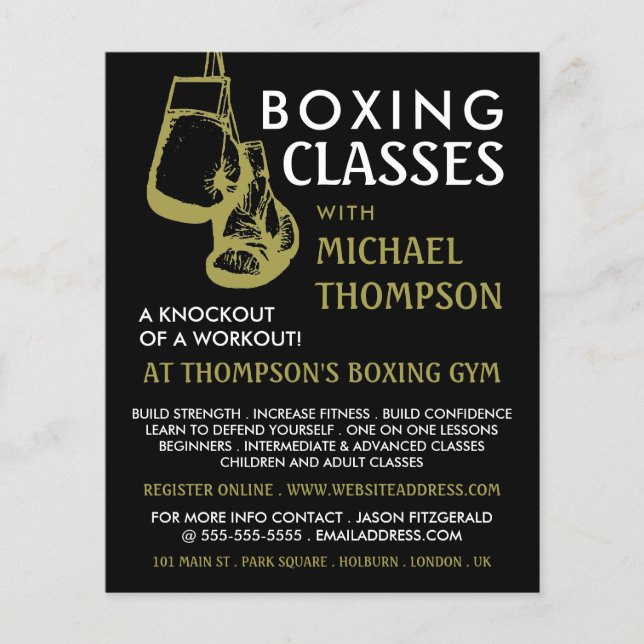 Black & Gold Boxing Gloves, Boxing Class Advert Flyer (Front)