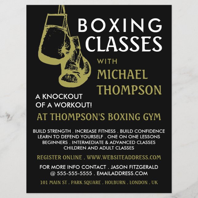 Black & Gold Boxing Gloves, Boxing Class Advert Flyer (Front)