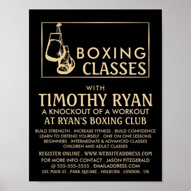 Black & Gold Boxing Gloves, Boxing Class Advert Poster (Front)