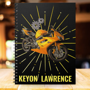 Black & Gold Boy Motorbike Motorcycle Bike Custom Notebook
