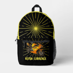 Black & Gold Boy Motorbike Motorcycle Bike Custom Printed Backpack