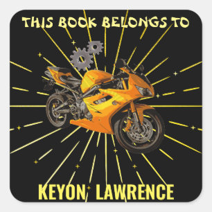 Black & Gold Boy Motorbike Motorcycle Bike Custom Square Sticker