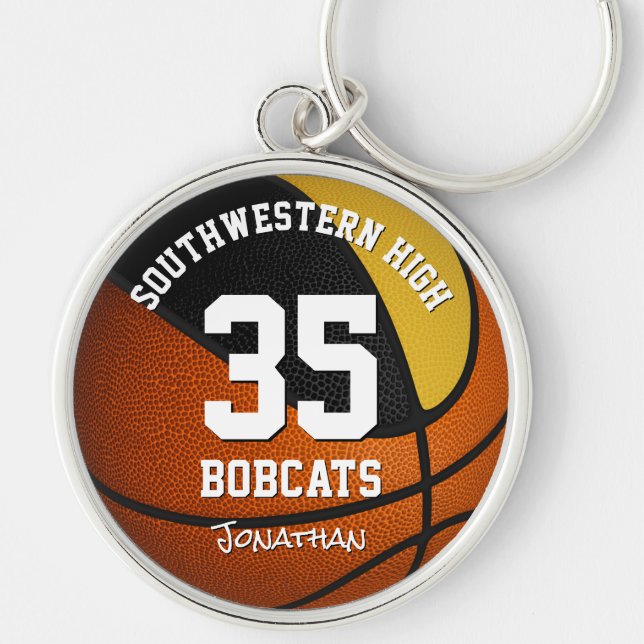 black gold boys girls sports team name basketball key ring (Front)