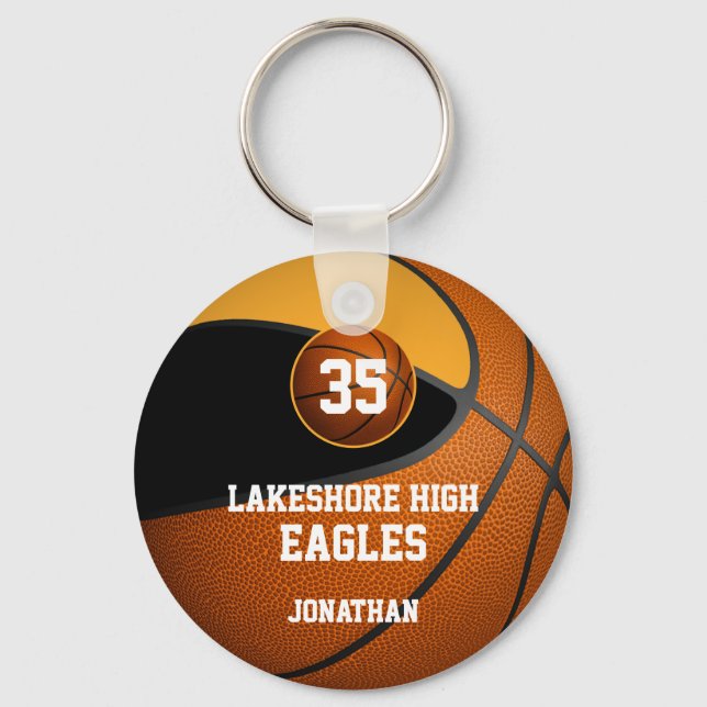 Black gold boys' sports basketball team spirit key ring (Front)