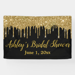 Black Gold Bridal Shower Backdrop Photo Booth Prop Banner