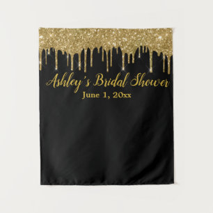 Black Gold Bridal Shower Backdrop Photo Booth Prop Tapestry