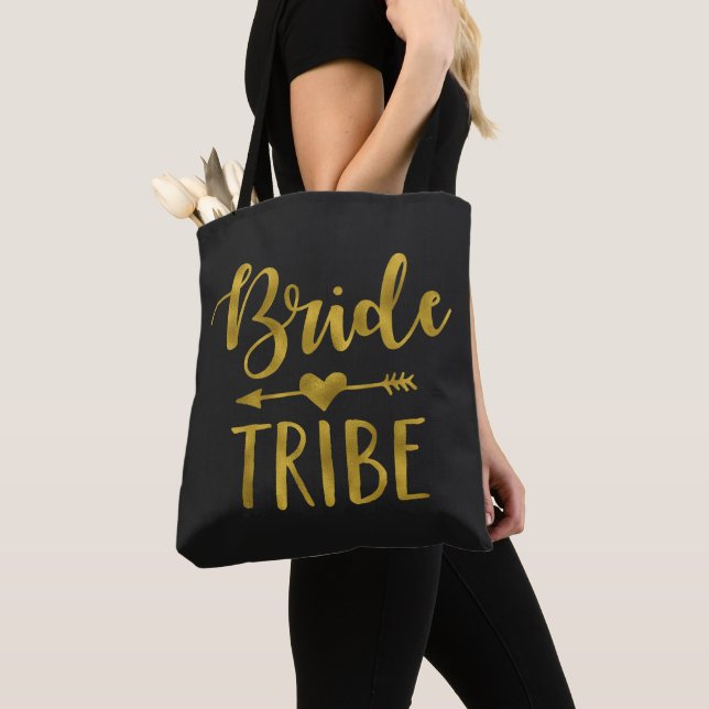 Black Gold Bride Tribe Bachelorette Party Favour Tote Bag (Close Up)