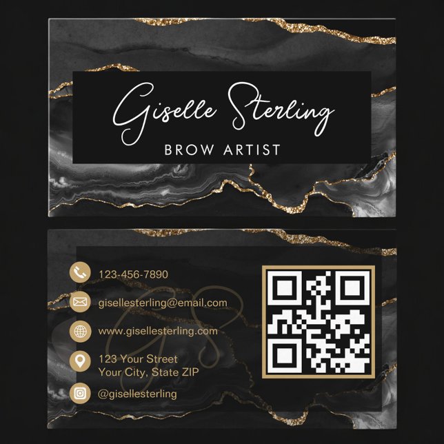 Black Gold Brow Artist QR Code  Business Card (Creator Uploaded)