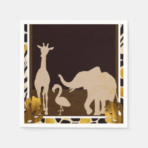 Black Gold Brown Zoo Animals Safari Print Party Napkin