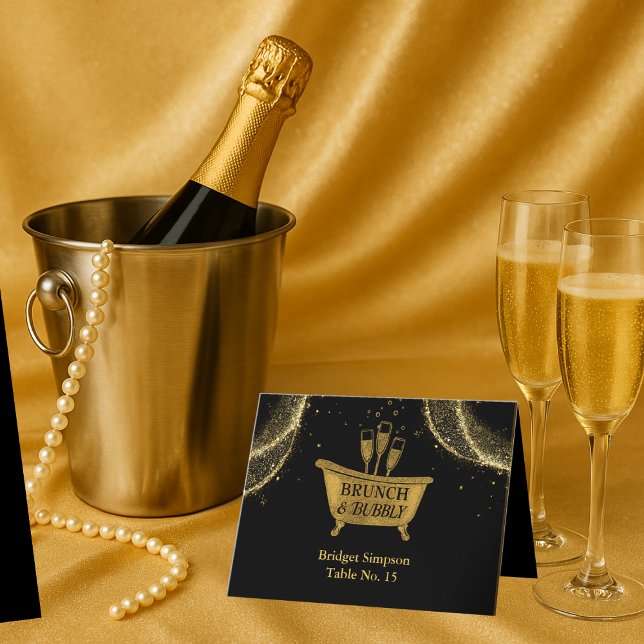 Black Gold Brunch & Bubbly Wedding guest card (Creator Uploaded)