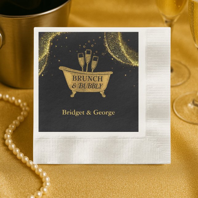 Black Gold Brunch & Bubbly Wedding Napkin (Creator Uploaded)