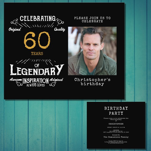 Black Gold Budget 60th Birthday Invitation Flyer (Celebrate the golden age of your loved one's life with this budget-friendly 60th birthday invitation)