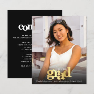 Black gold budget photo graduation bold invitation