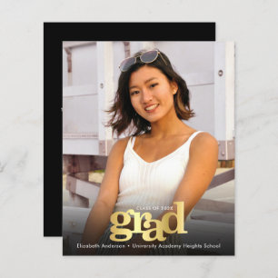 Black gold budget photo graduation bold invitation