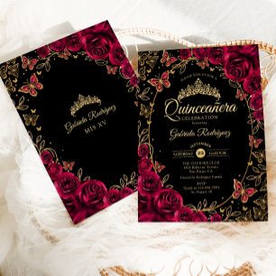 Black Gold Burgundy Quinceanera Invitation
