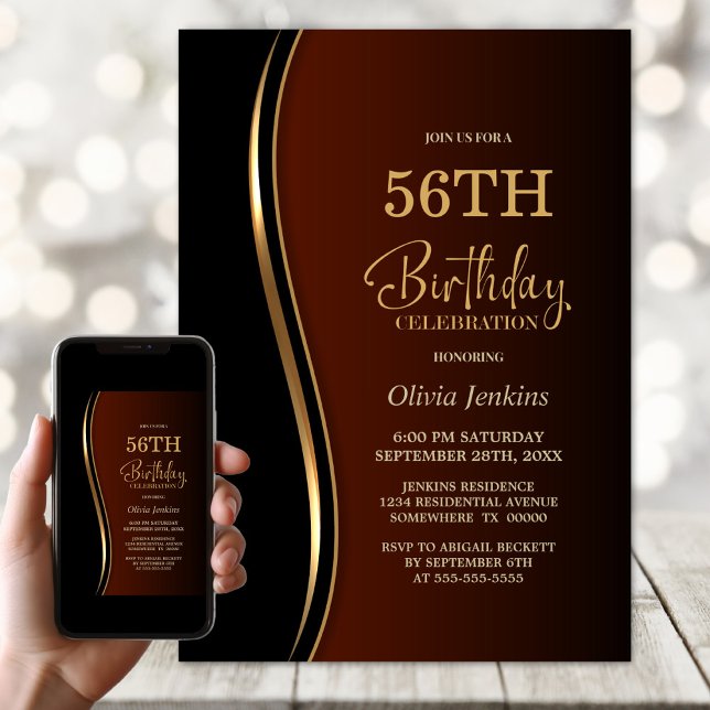 Black Gold Burnt Orange Birthday Party Invitation (Creator Uploaded)