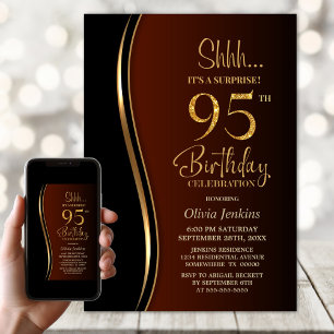 Black Gold Burnt Orange Surprise 95th Birthday Invitation