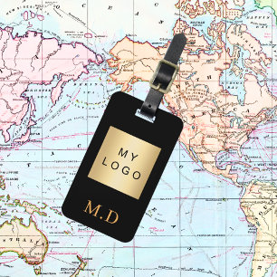 Black gold business company logo monogram luggage tag