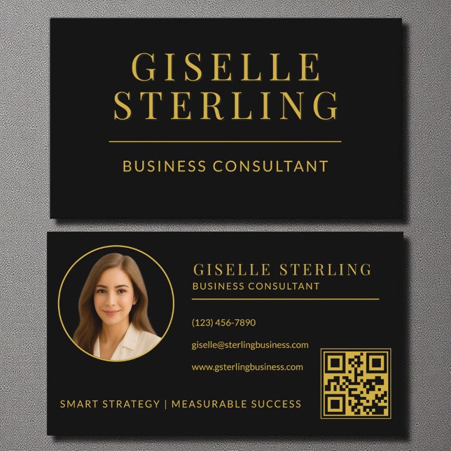 Black Gold Business Consultant Photo QR Code Card (Creator Uploaded)