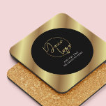 Black & Gold Business Logo Corporate Gift Branded Coaster<br><div class="desc">Create custom branded drink coasters with this corporate Black & Gold Business Logo Coasters. Featuring modern black and faux gold design with your logo in the centre and custom text. Perfect to promote your business and use as a corporate gift to clients,  for events or in your office.</div>