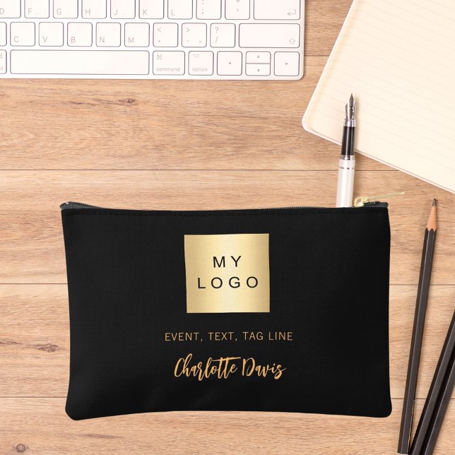 Black gold business logo name signature accessory pouch (Creator Uploaded)