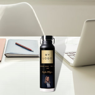Black gold business logo name signature photo water bottle