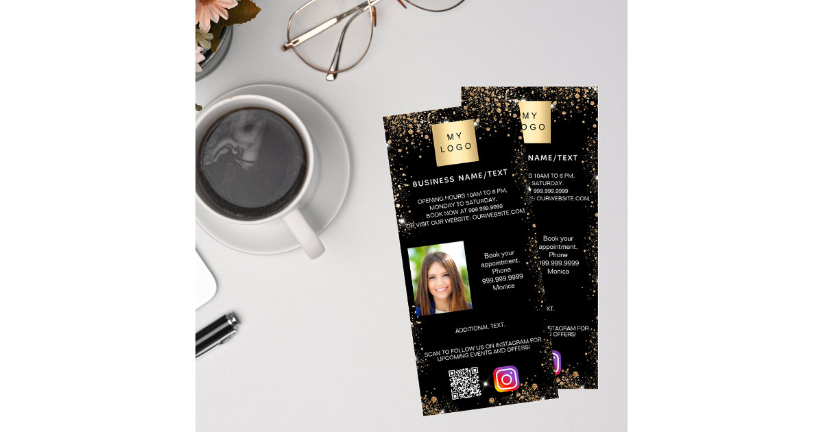 Instagram Rack Black gold business logo photo qr code instagram rack card | Zazzle.co.nz