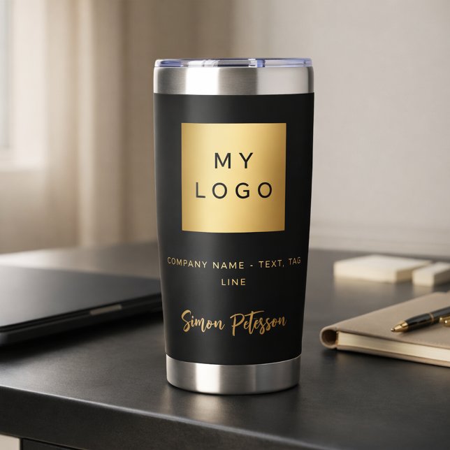 Black gold business logo signature name insulated tumbler (Creator Uploaded)