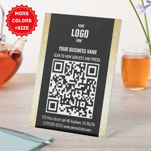 Black & Gold Business QR Code Pedestal Sign